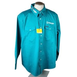 Wrangler Advanced Comfort Snap Front Shirt Embroidered Teal Green Size 3X